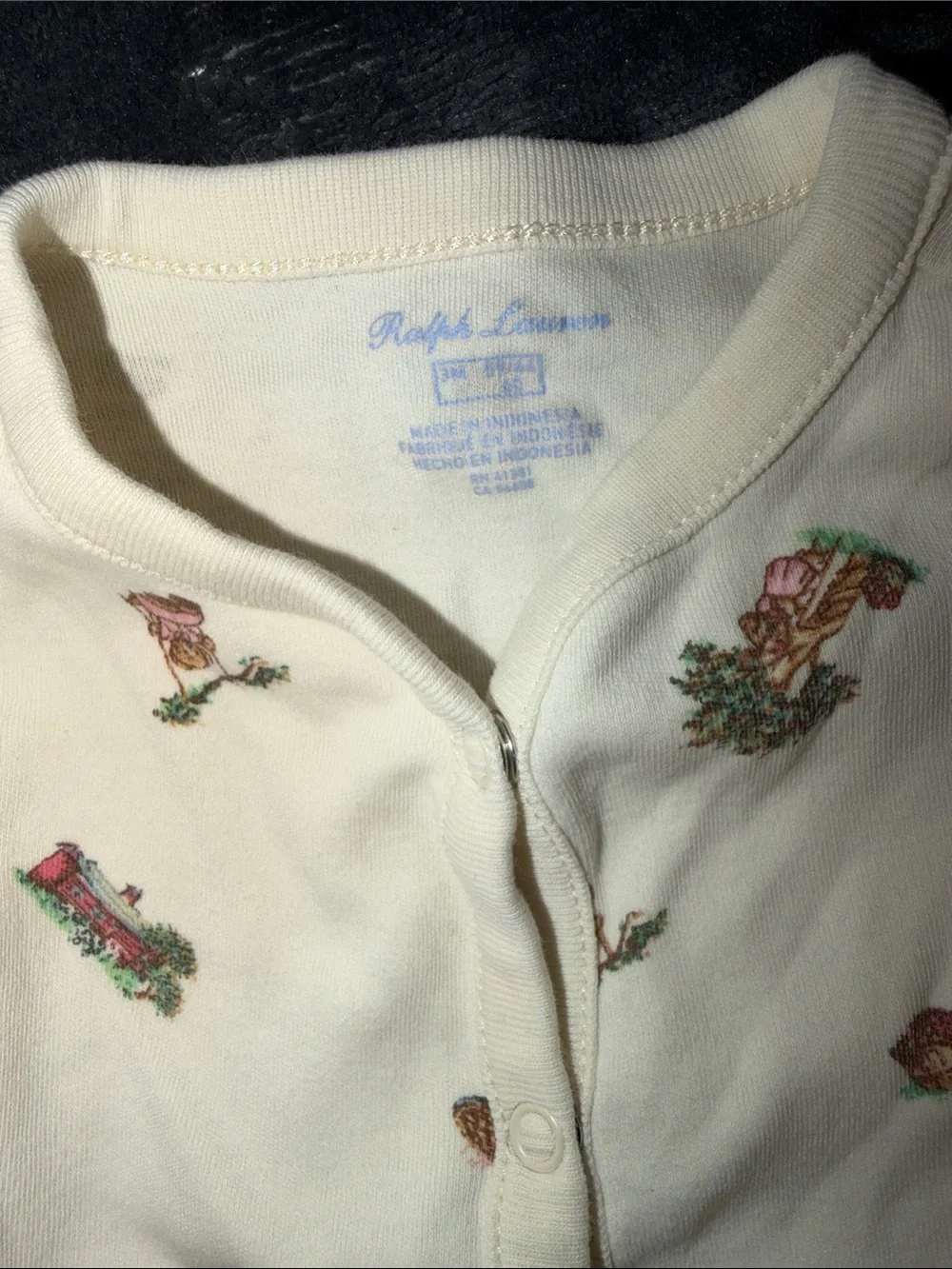 Ralph Lauren Cream Floral & Toy Print Baby Footed One-Piece